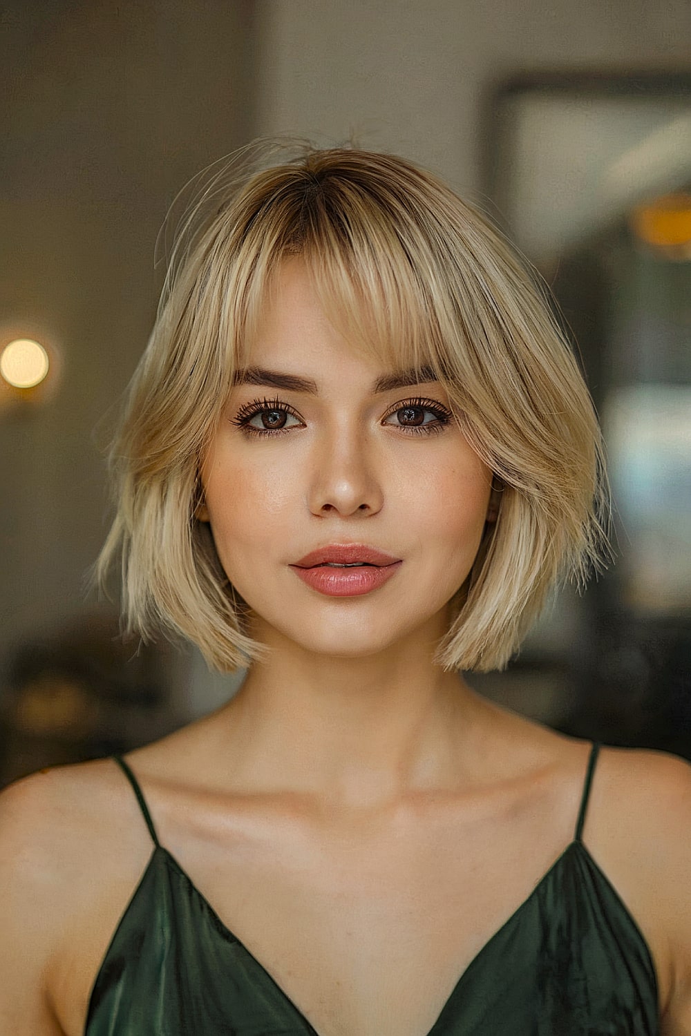 Short layered bob with side bangs