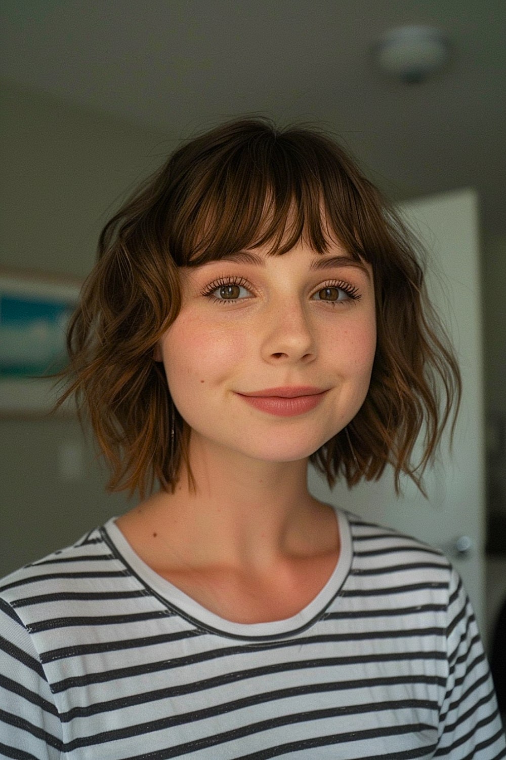 Short layered bob with wispy bangs