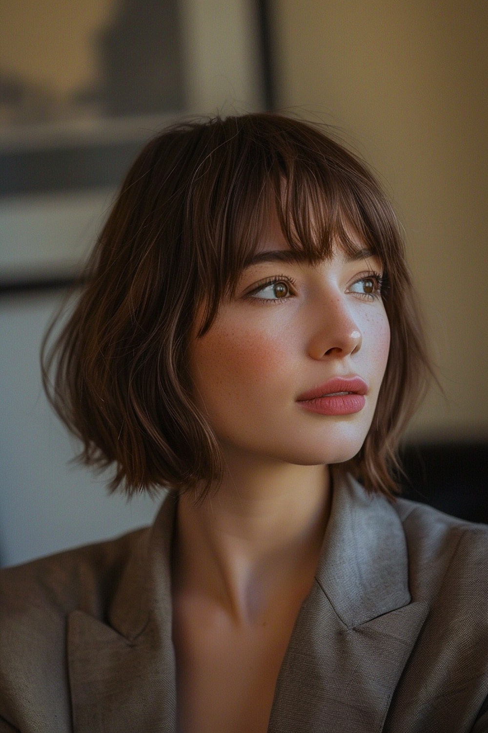 Short layered hair with bangs