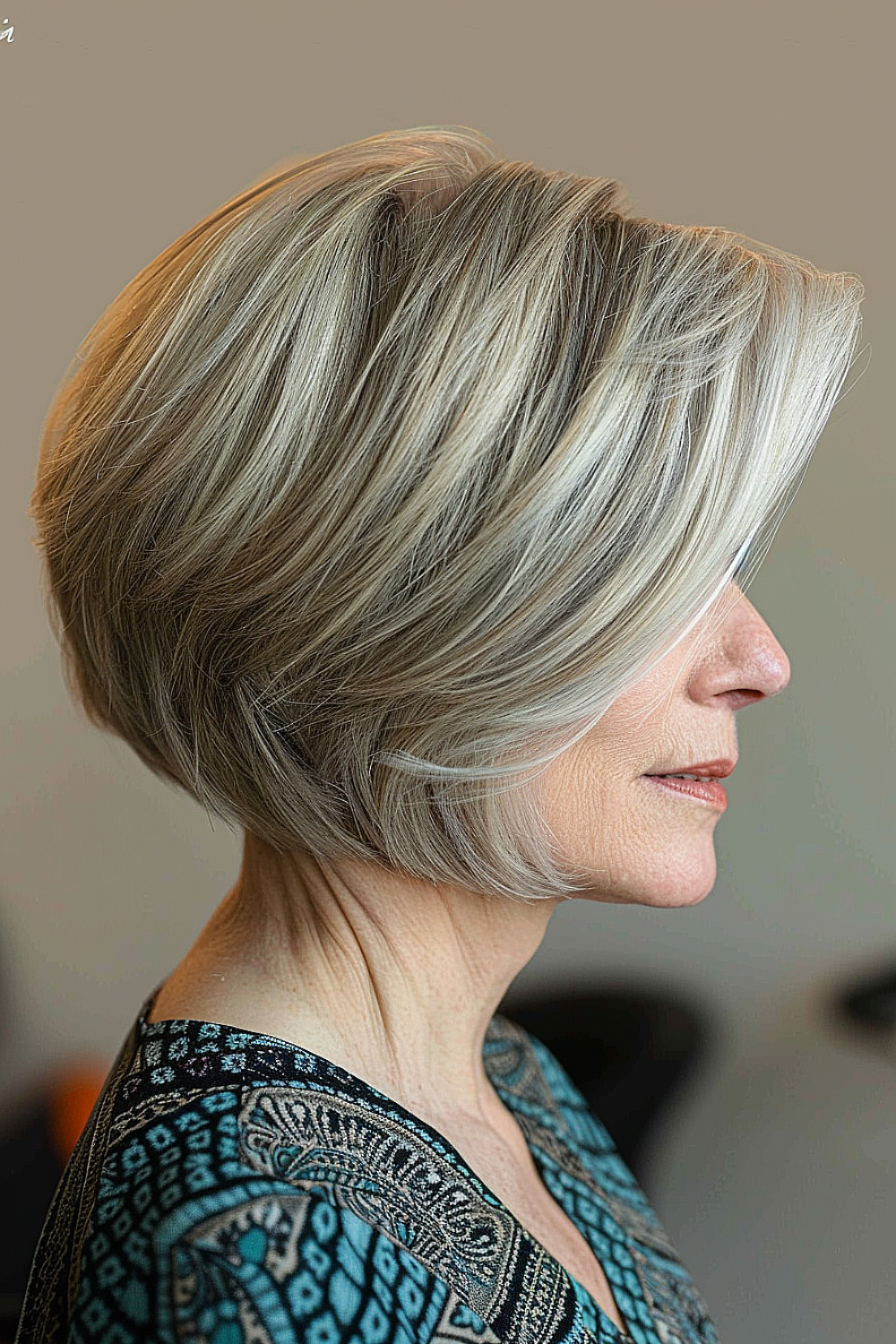 Short stacked bob with natural texture