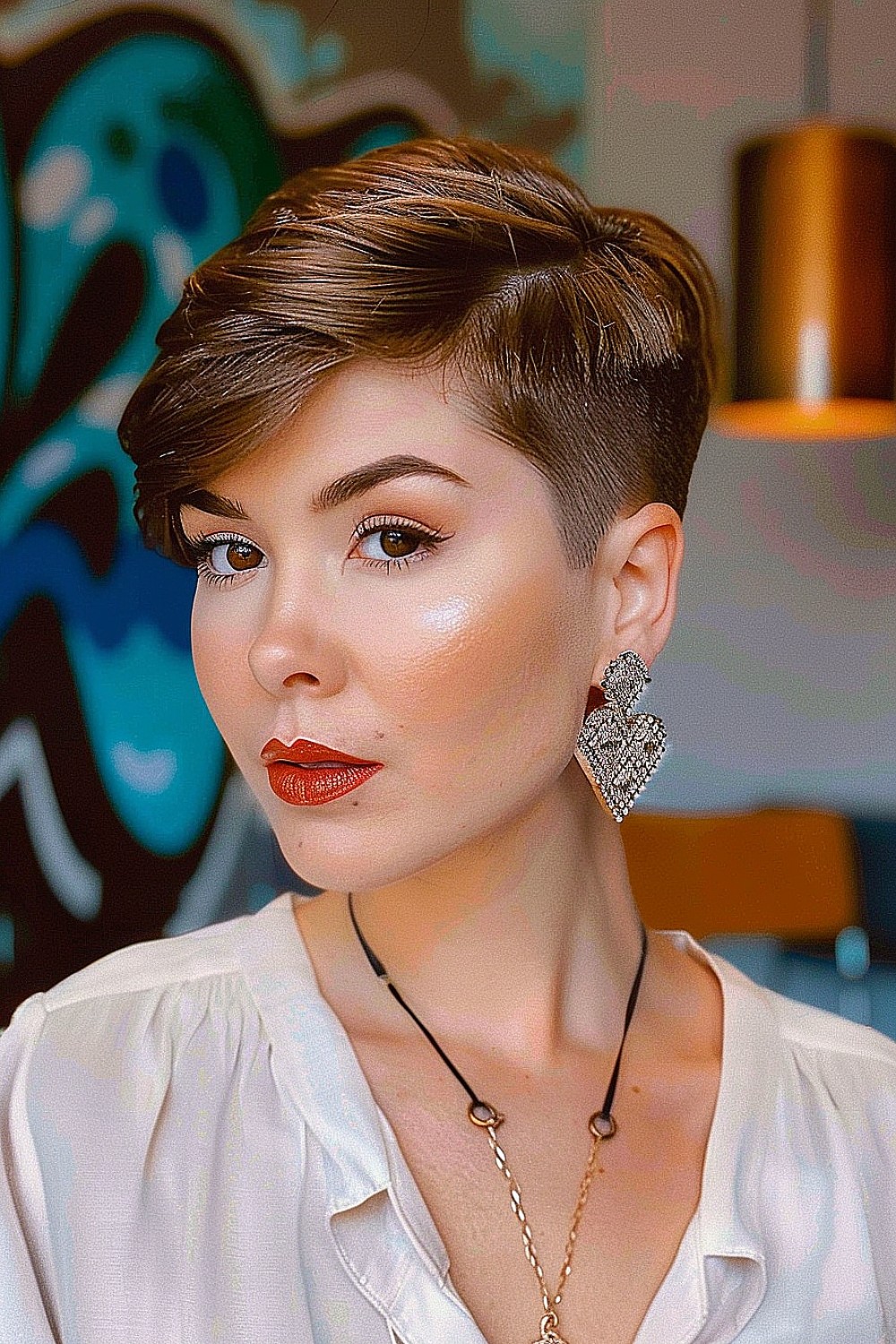 Short tapered haircut with close-cropped sides and longer layers on top for fine hai