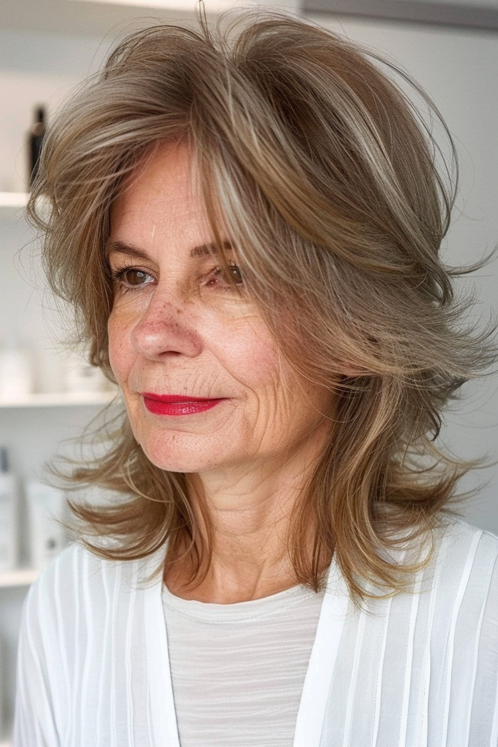 Short wolf cut with curved layers for women over 70