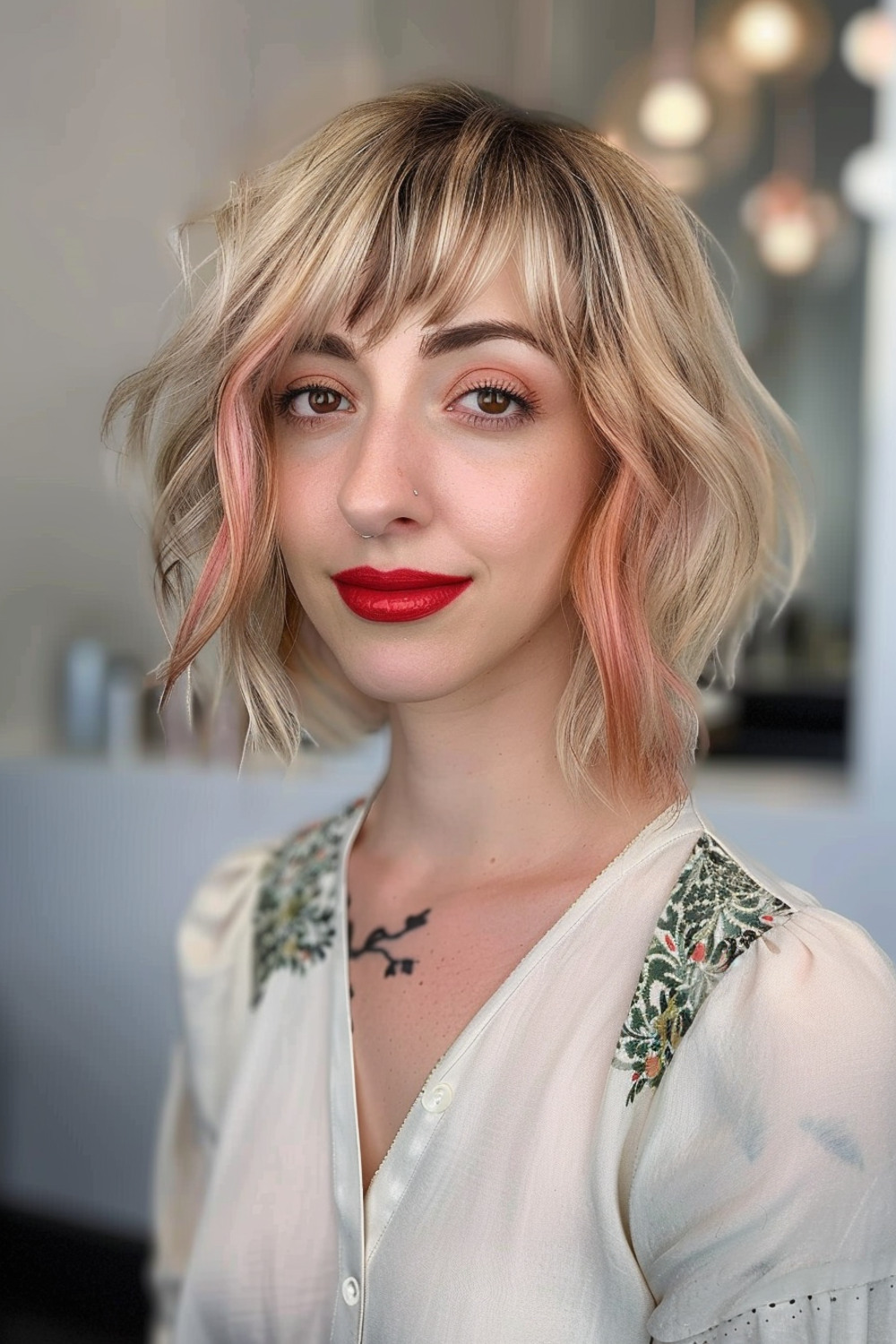 Short wolf cut with peekaboo highlights