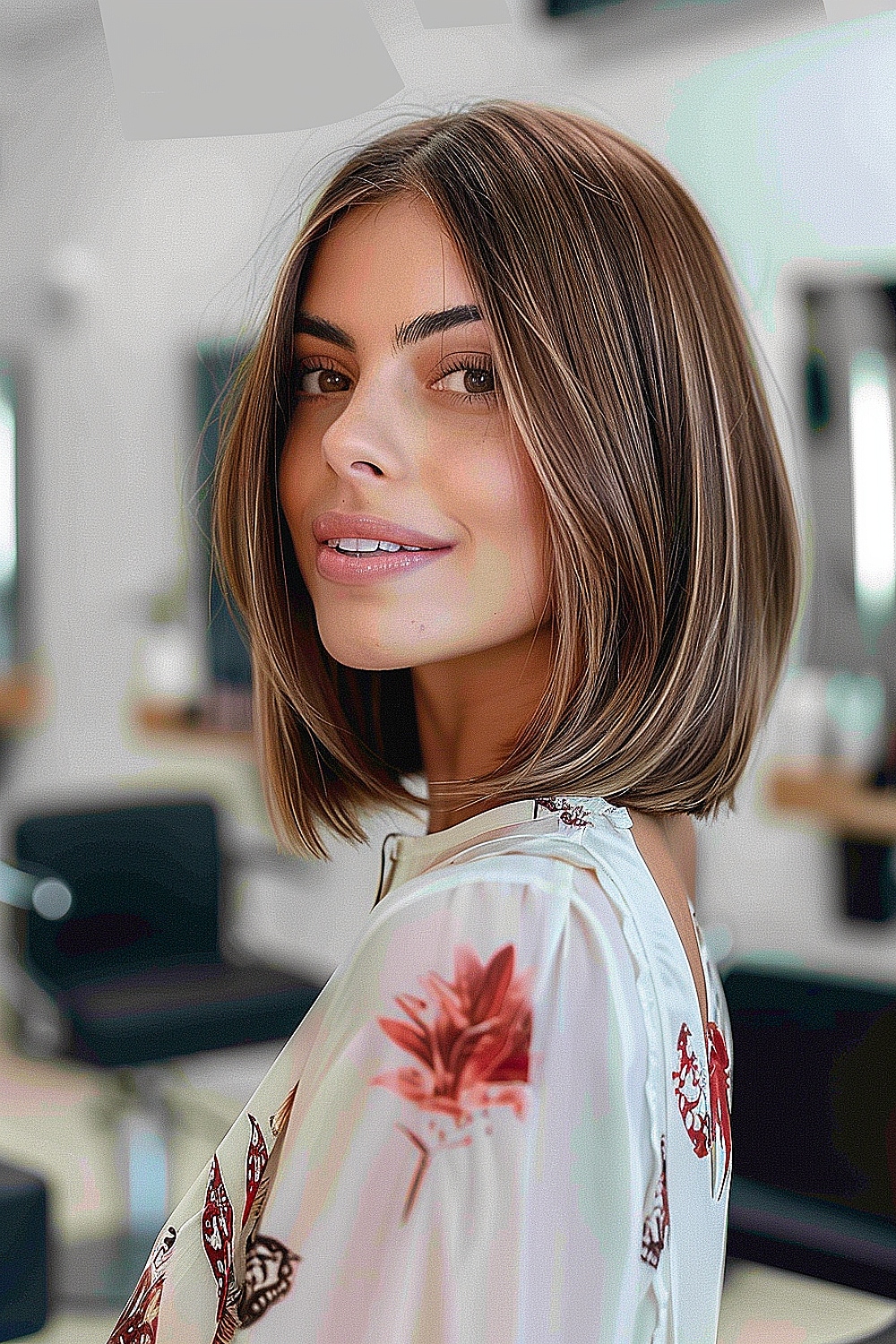 Sleek shoulder-length bob with soft face-framing layers for fine hair