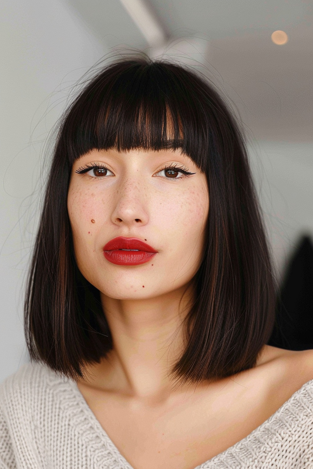 Shoulder-length bob with fringe