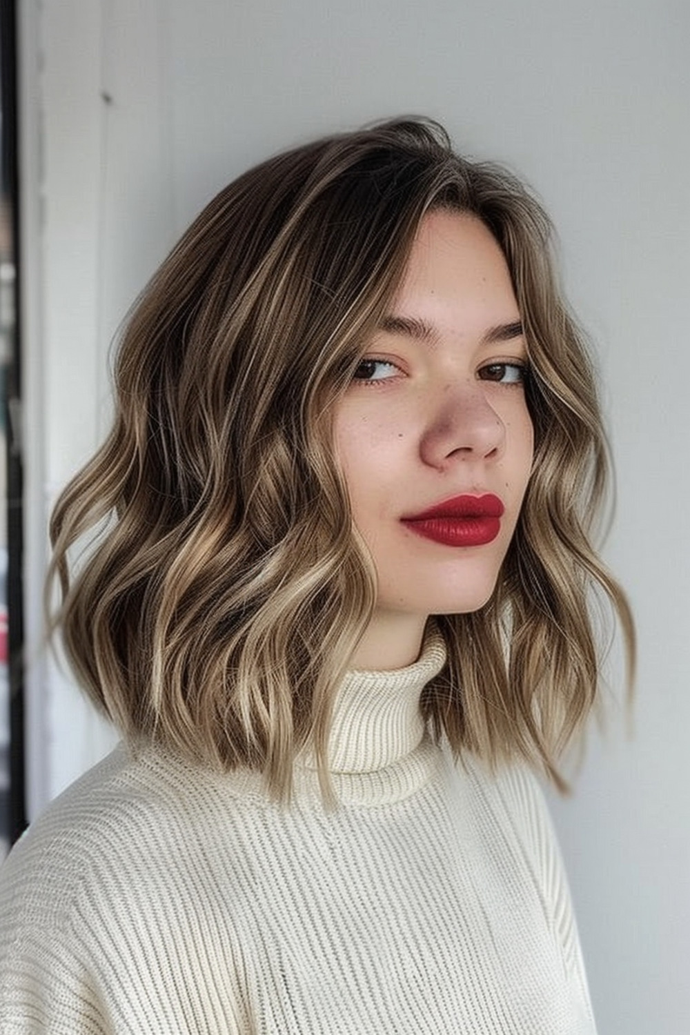 Shoulder-length hair with balayage highjlights