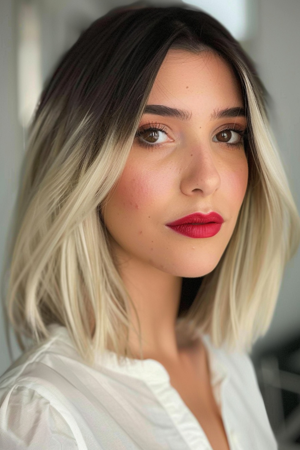 Shoulder-length hair with ombre color