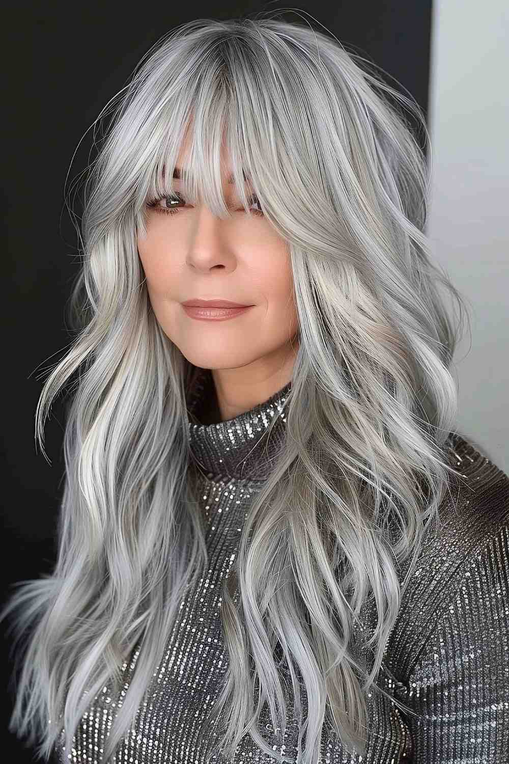 Silky silver layers with fringe