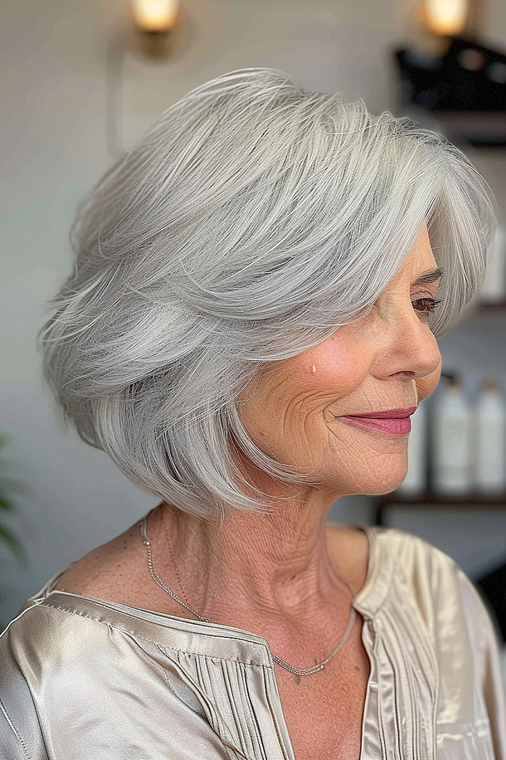 Silver layered bob for graceful aging