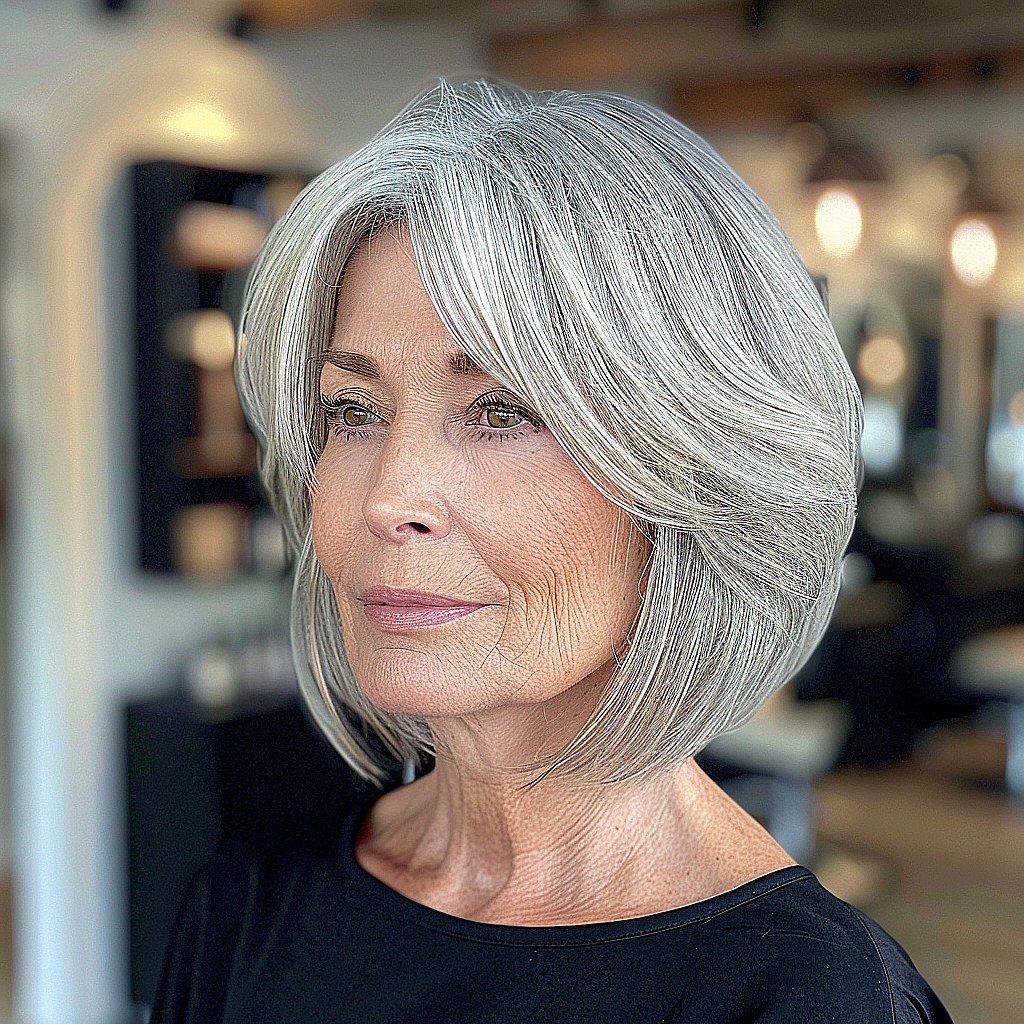 Silver sleek bob with lowlights for depth