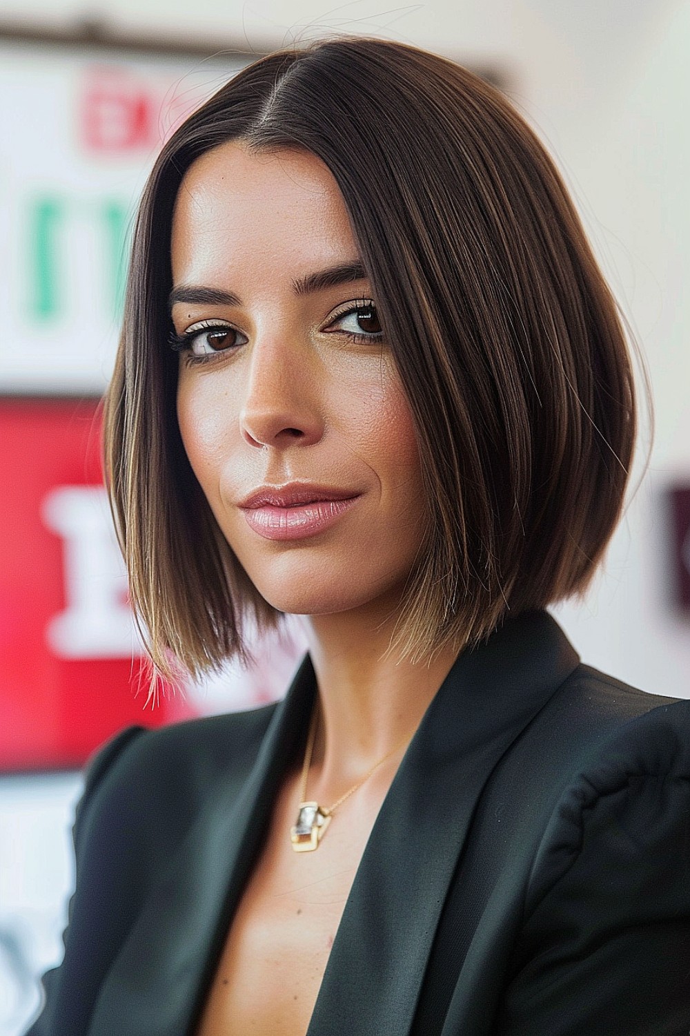 Sleek bob with a blunt cut and middle part for thin hair