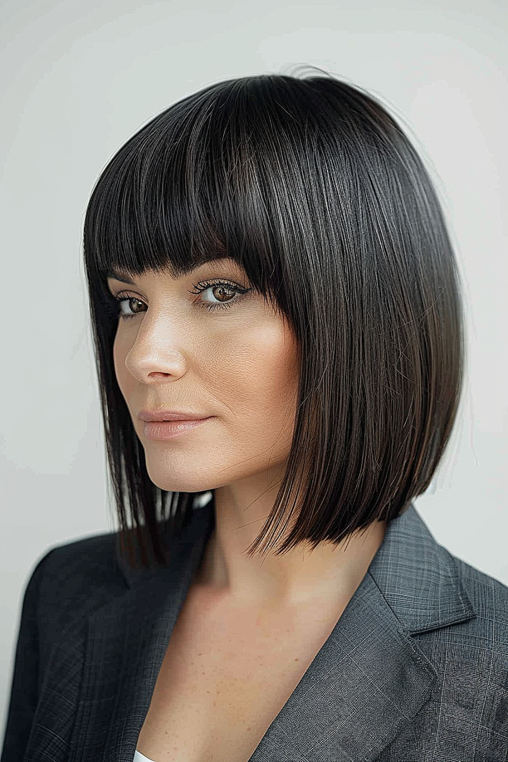 Sleek bob with full bangs