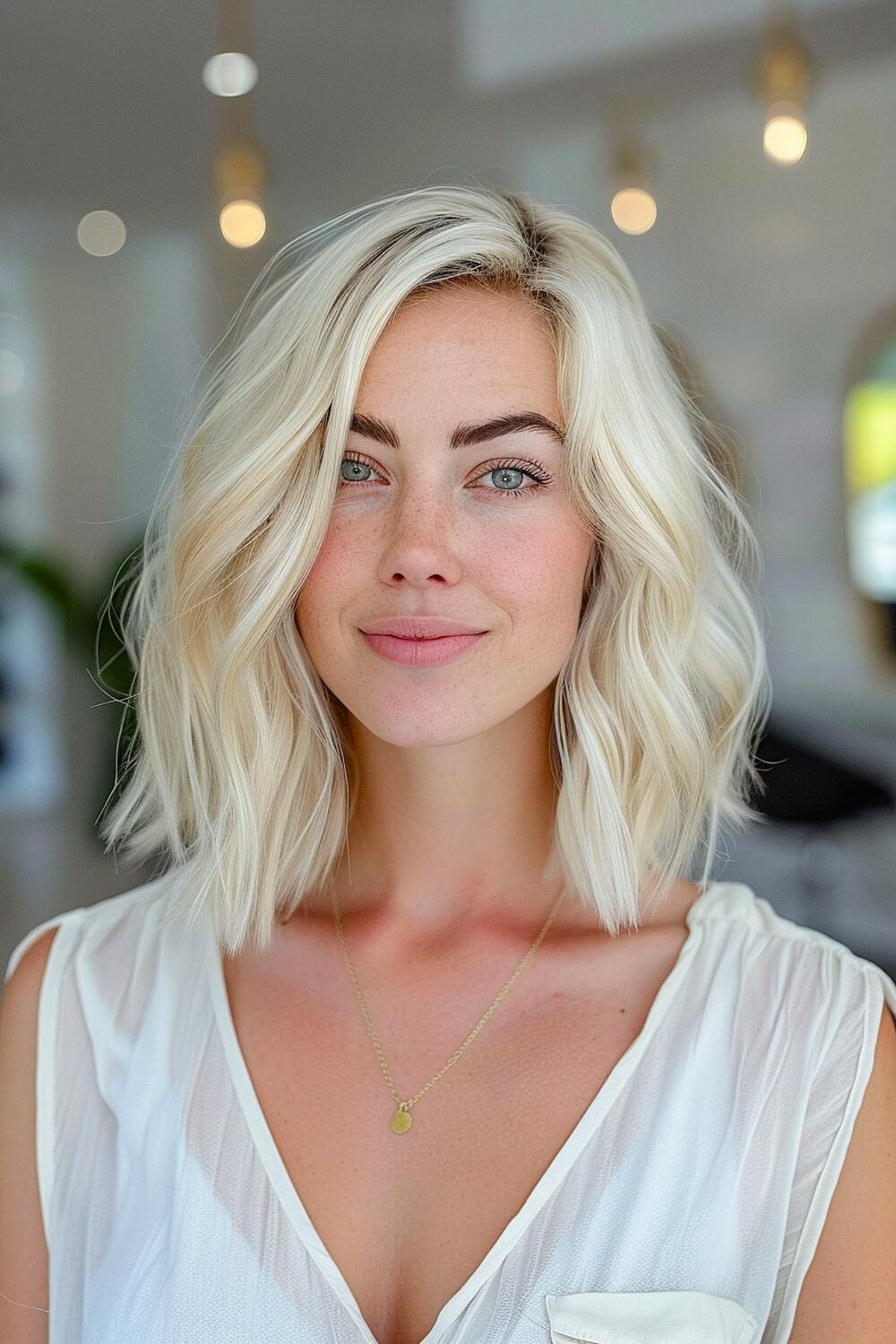 Choppy shoulder-length bob hairstyle