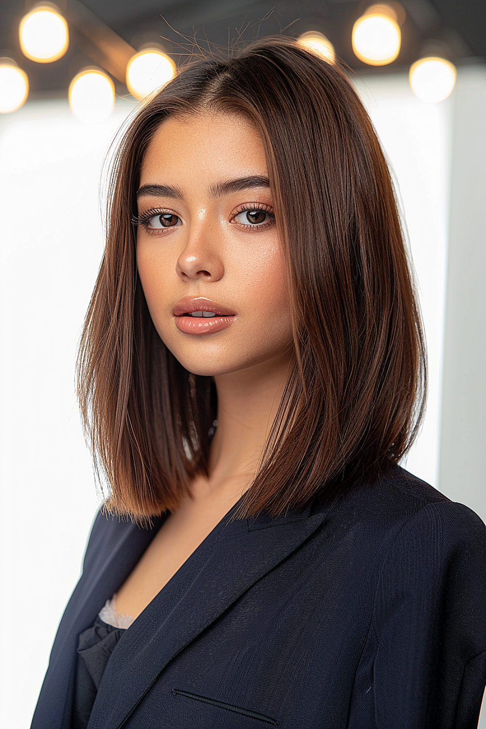 Sleek mid-length with precision cut for a sharp look