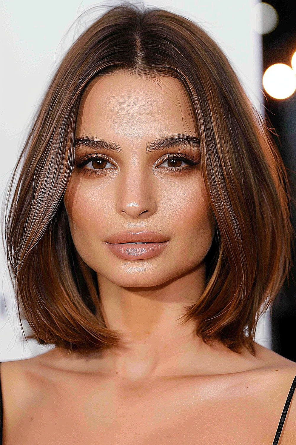 A sleek lob with a middle part and a smooth, even length for a polished and sophisticated style