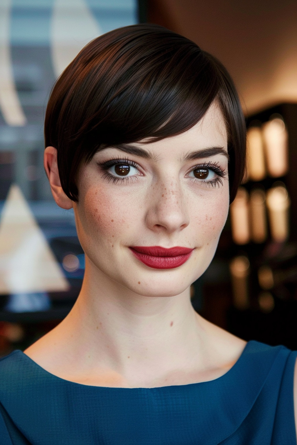 Sleek pixie haircut with side sweep