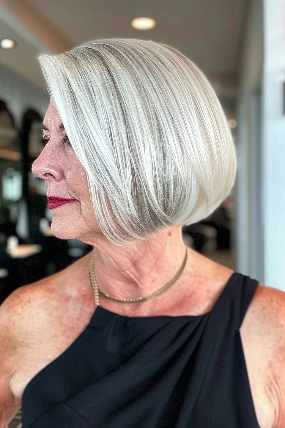 Sleek silver A-line bob hairstyle