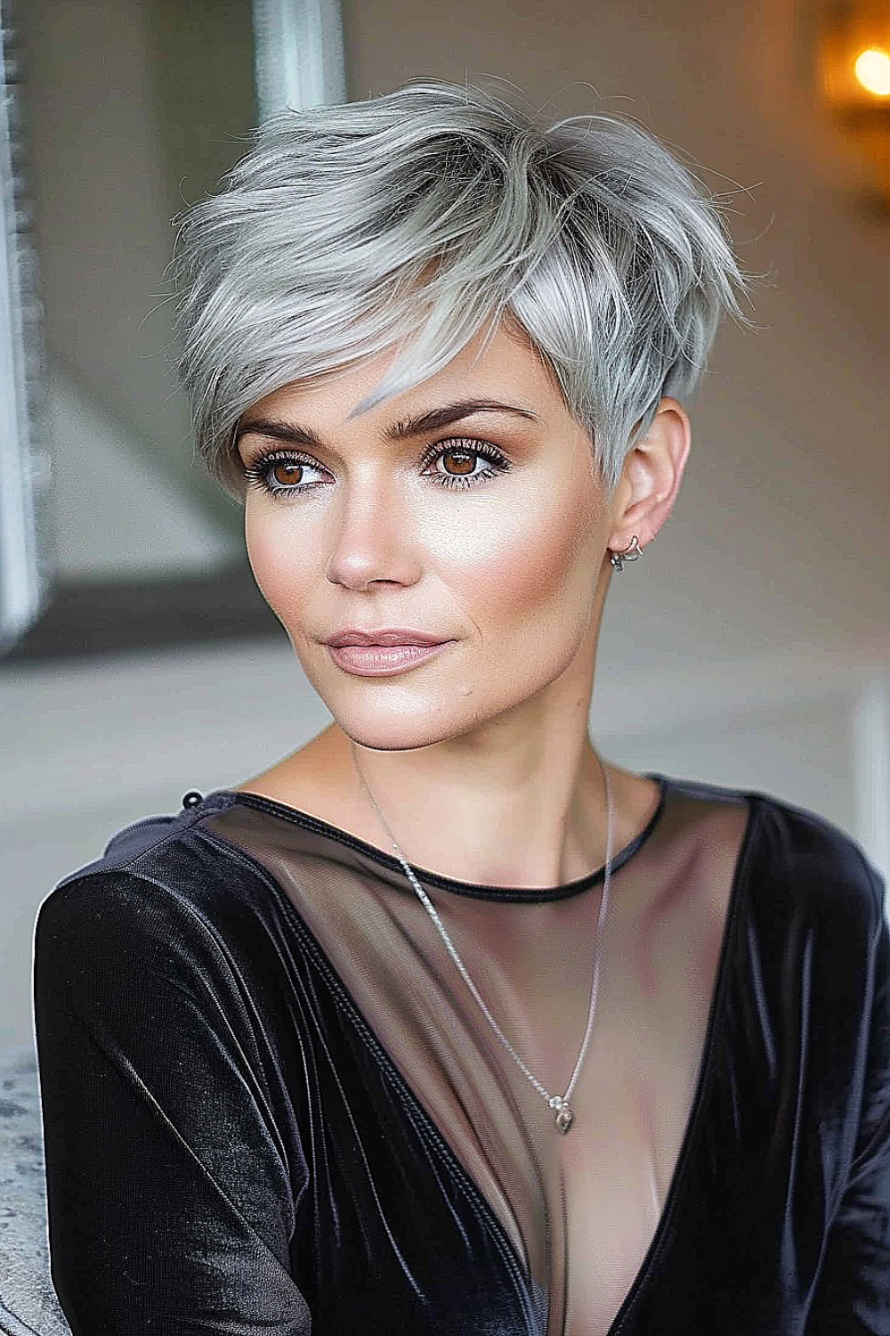 Sleek silver pixie with precision layers