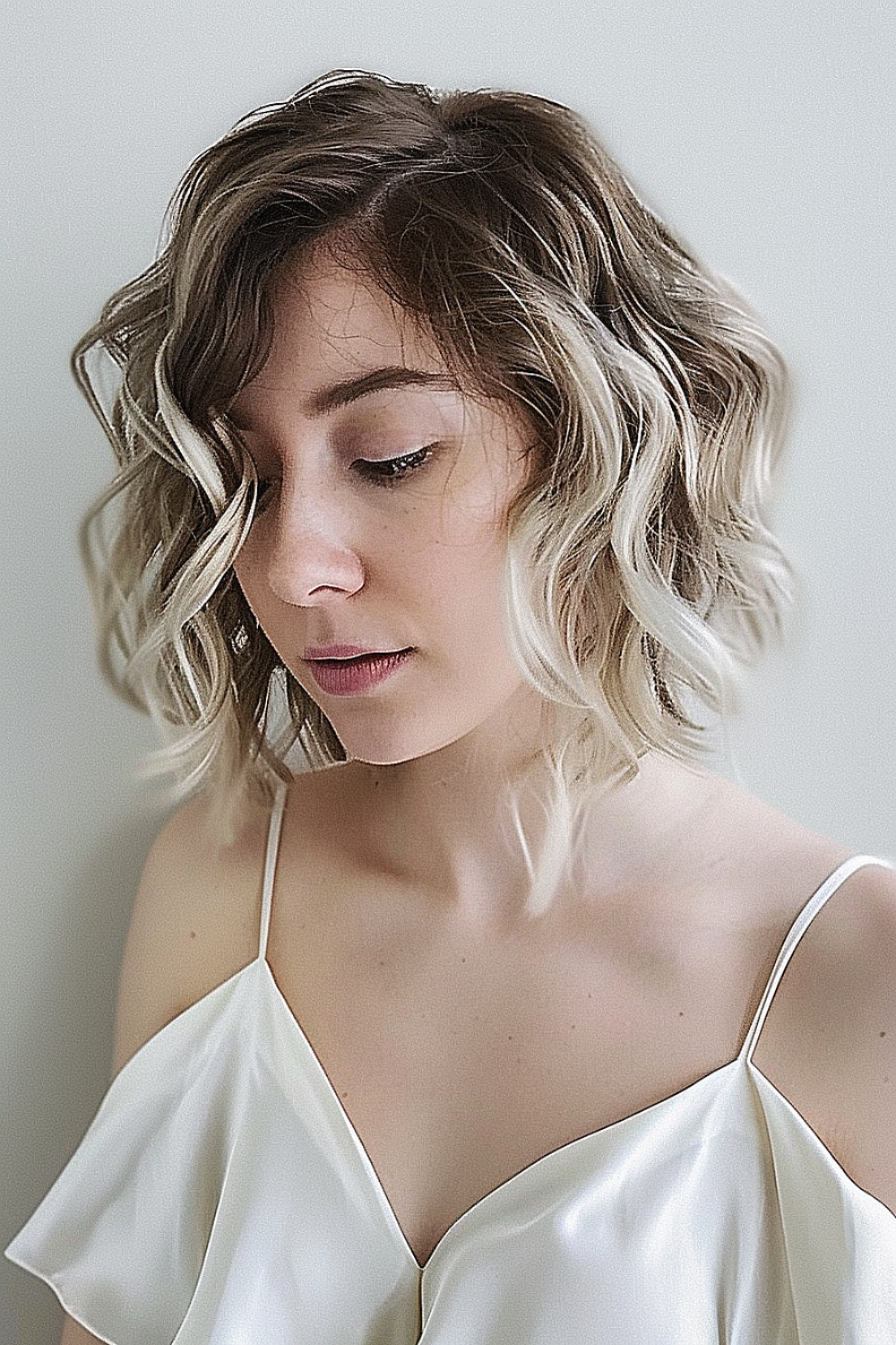 Short hair with soft beach waves and subtle balayage highlights