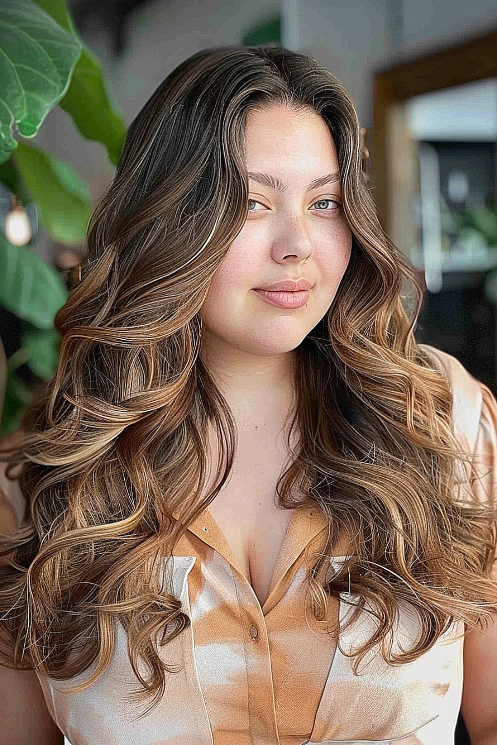 Soft curls with face-framing layers on long hair