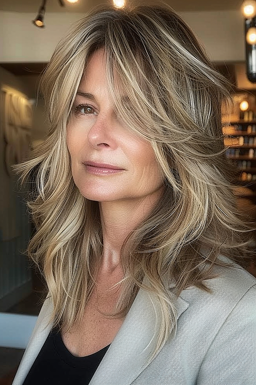 Soft feathered layers for medium hair