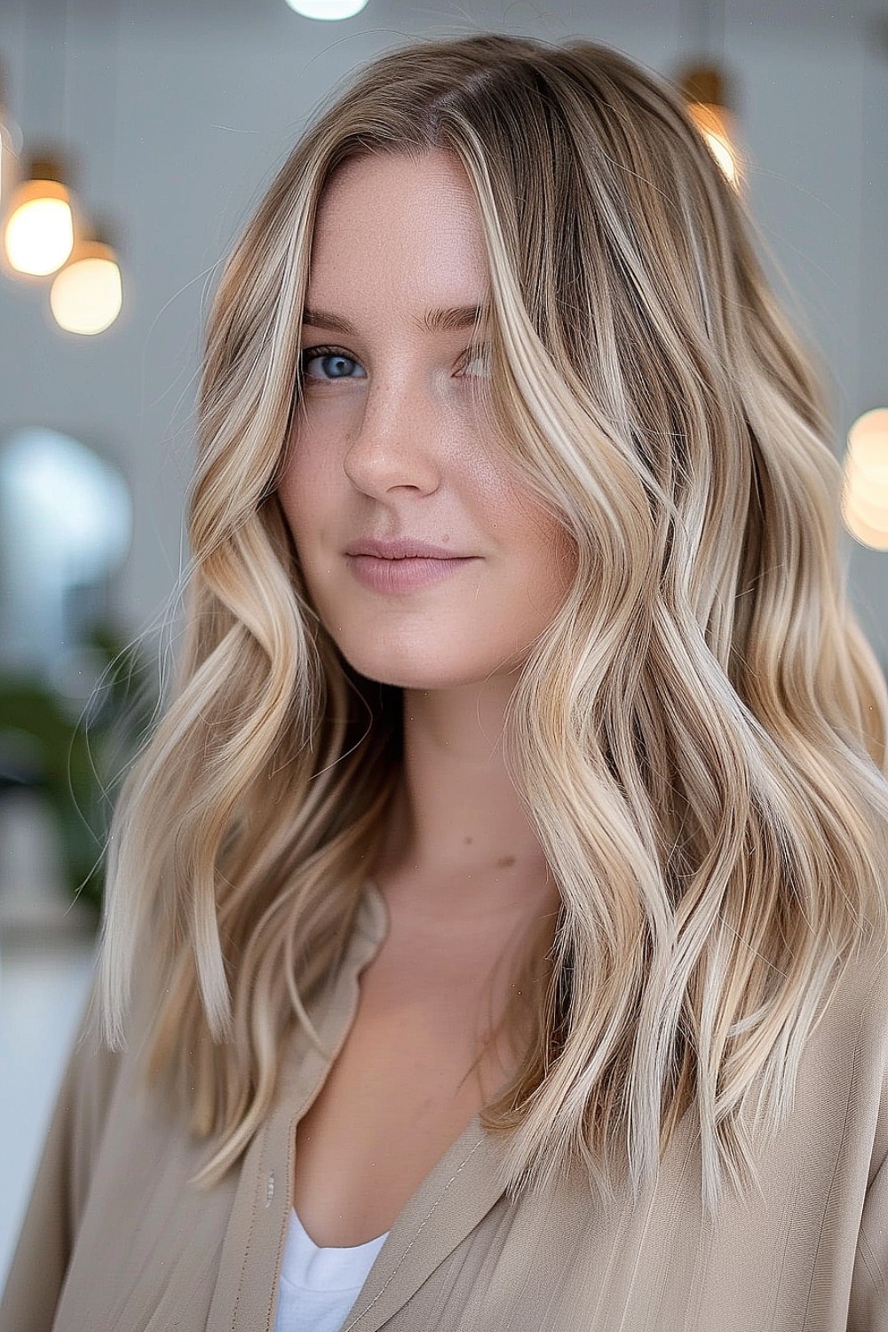 Long, soft waves with babylights for a fresh and luminous look