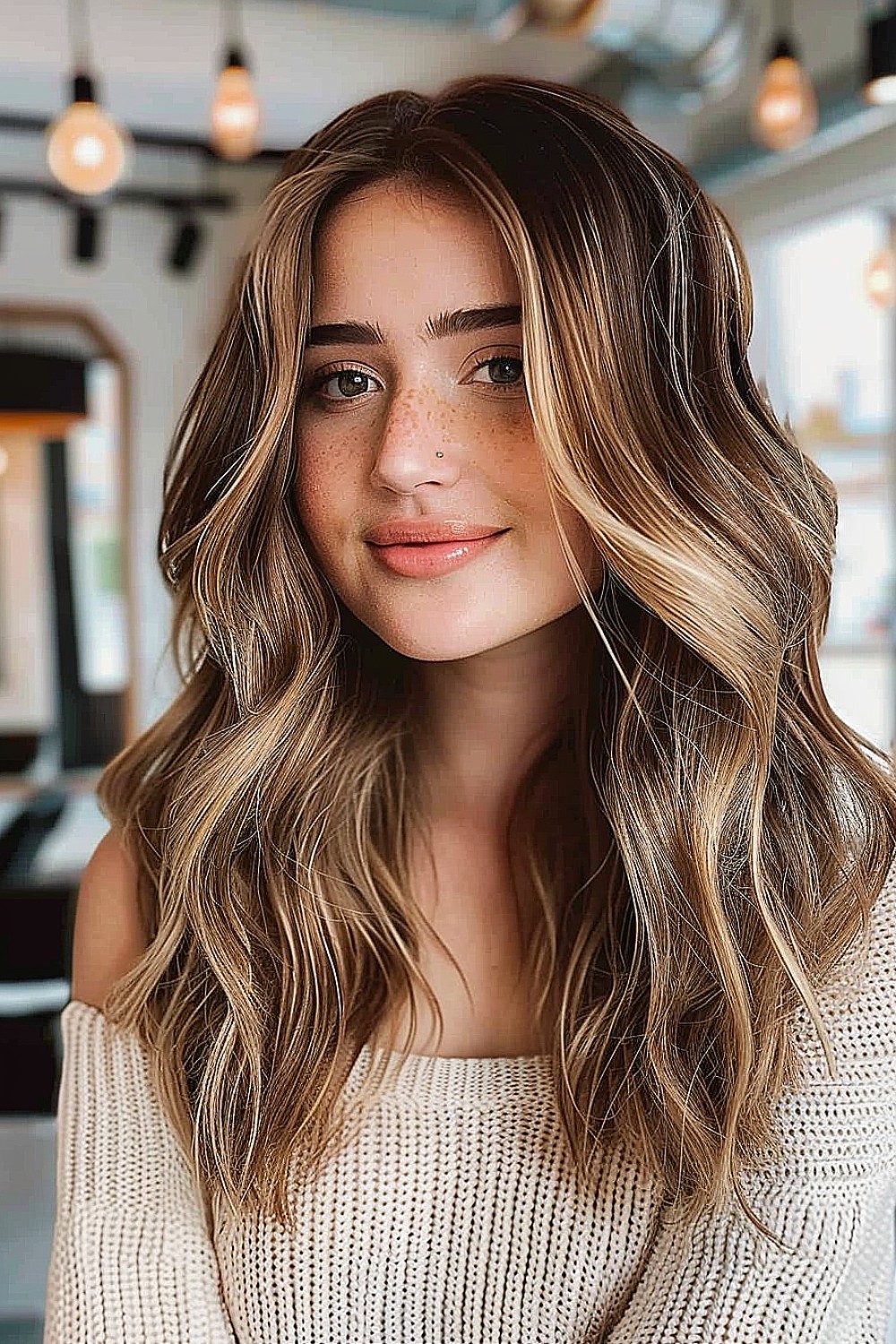 Long, soft waves with balayage highlights