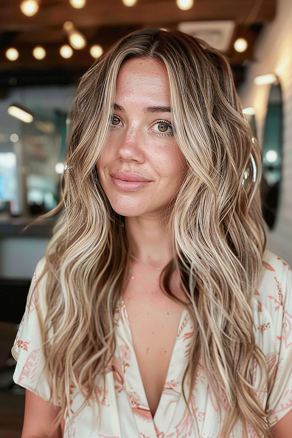 Long, soft waves with face-framing highlights