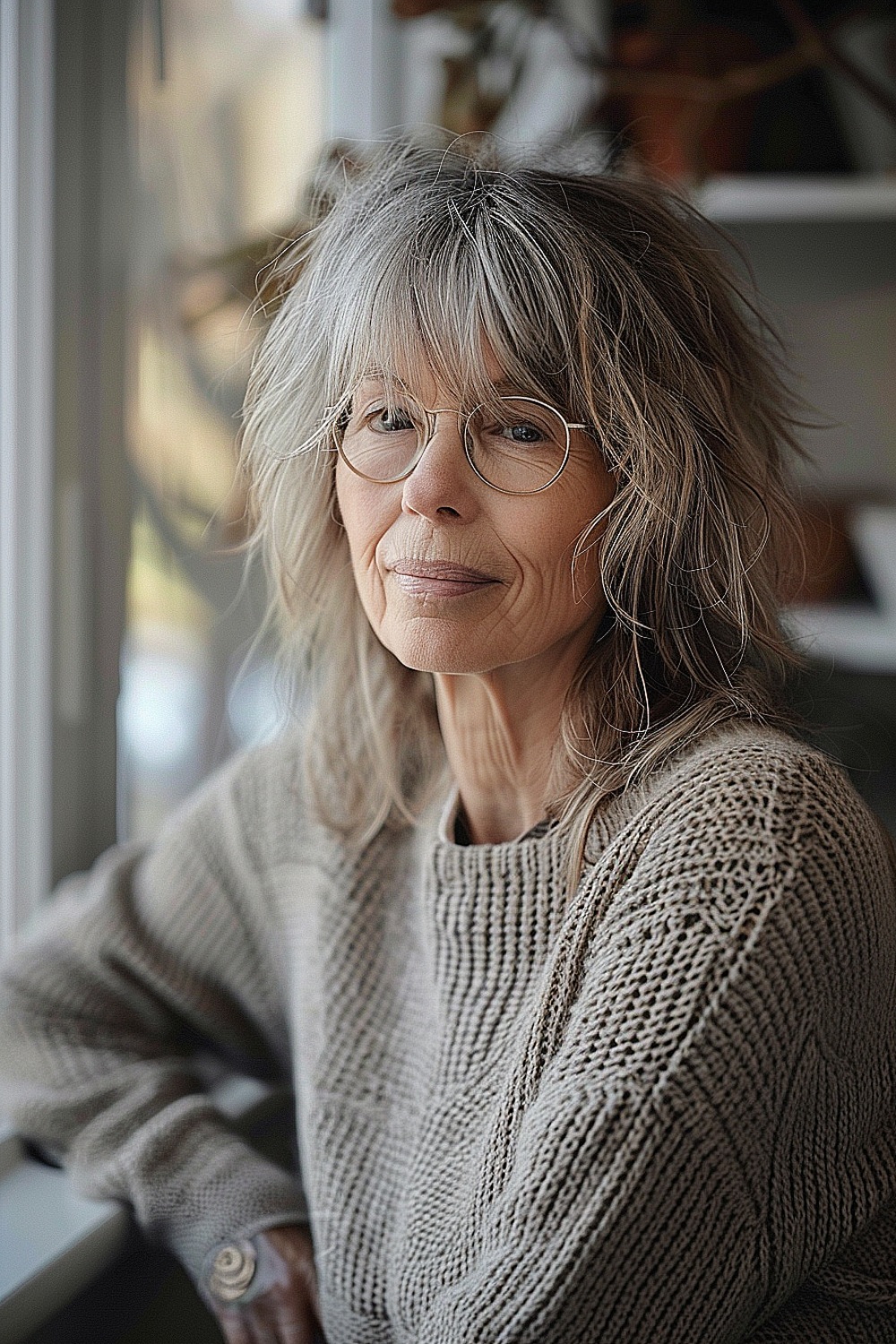 Softly tapered shag haircut with gentle layers on a woman over 70