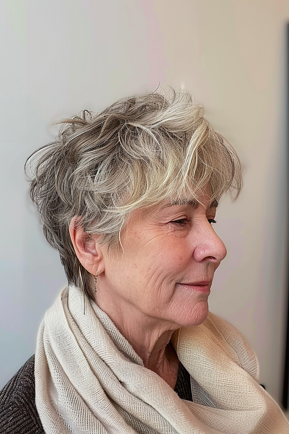 Woman with a softly tousled crop hairstyle