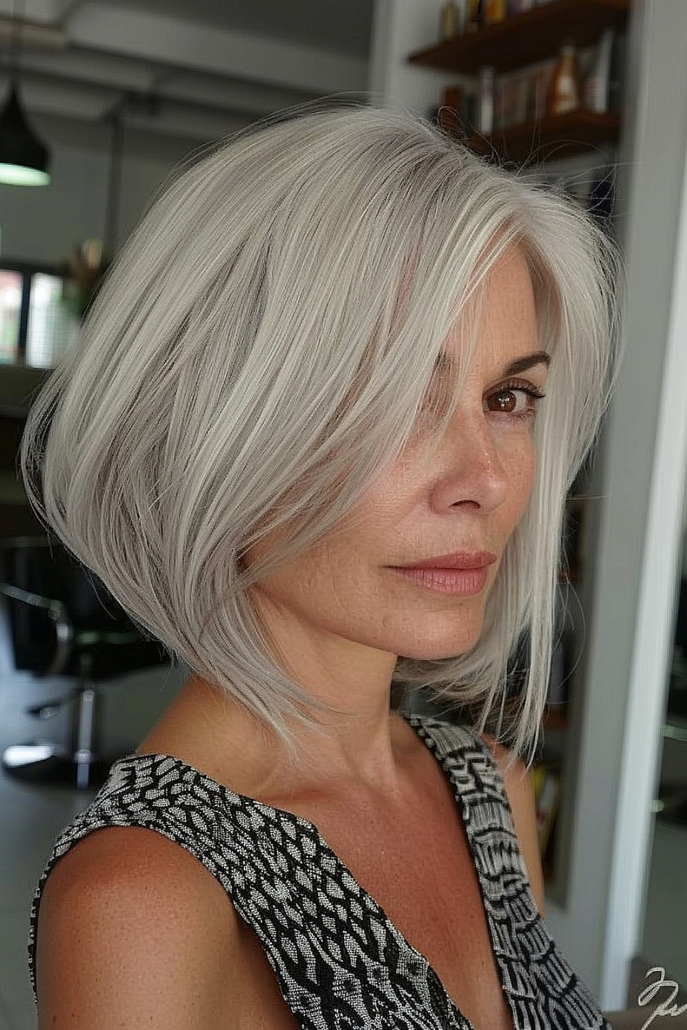 Sophisticated silver angled bob