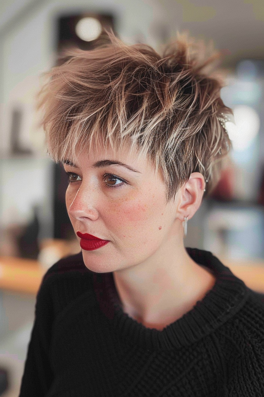 Spiky crop with bangs