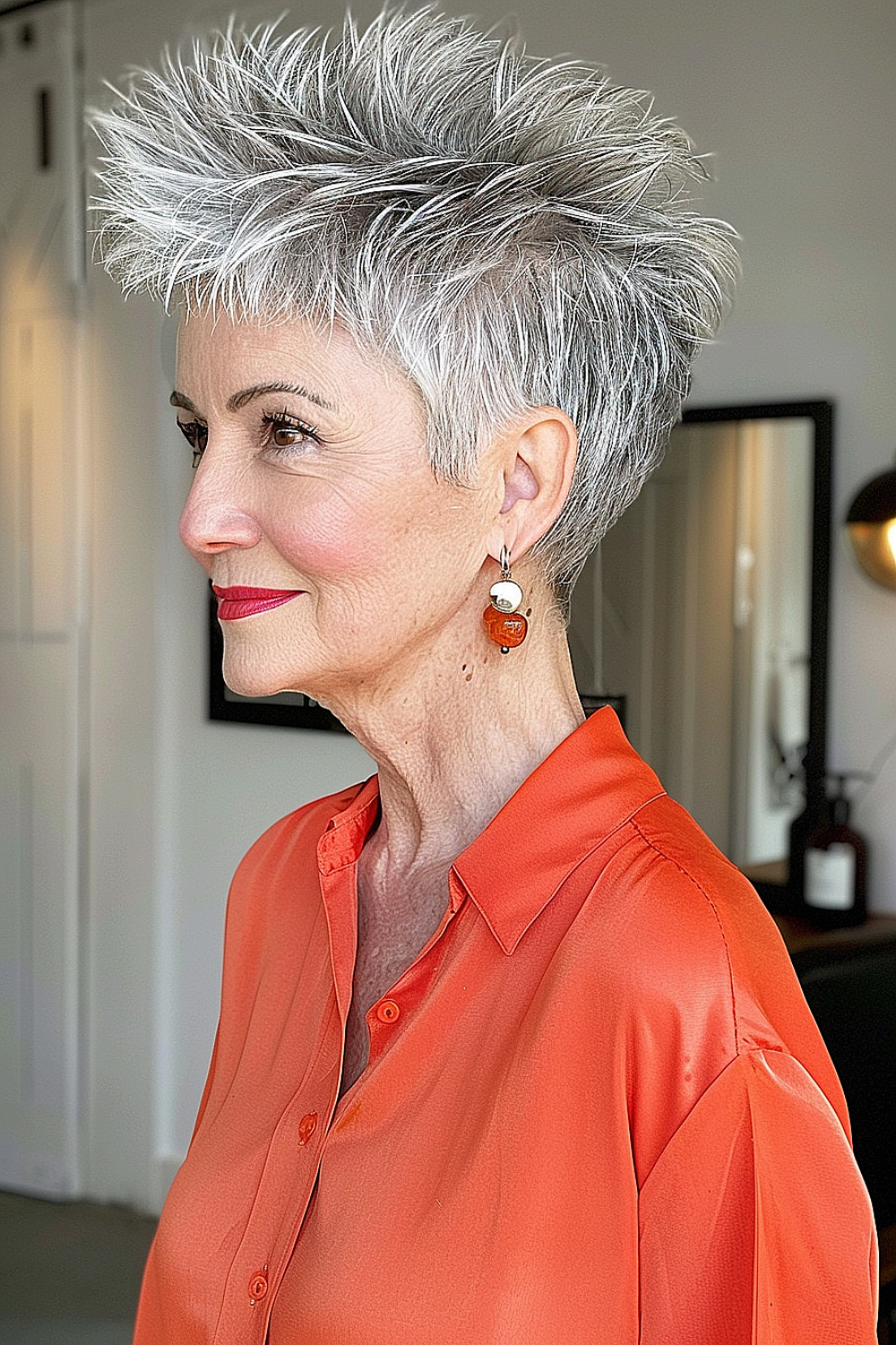 Spiky silver hairstyle with tapered sides