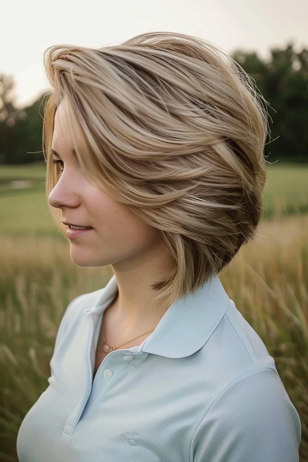 Stacked bob with feathered ends