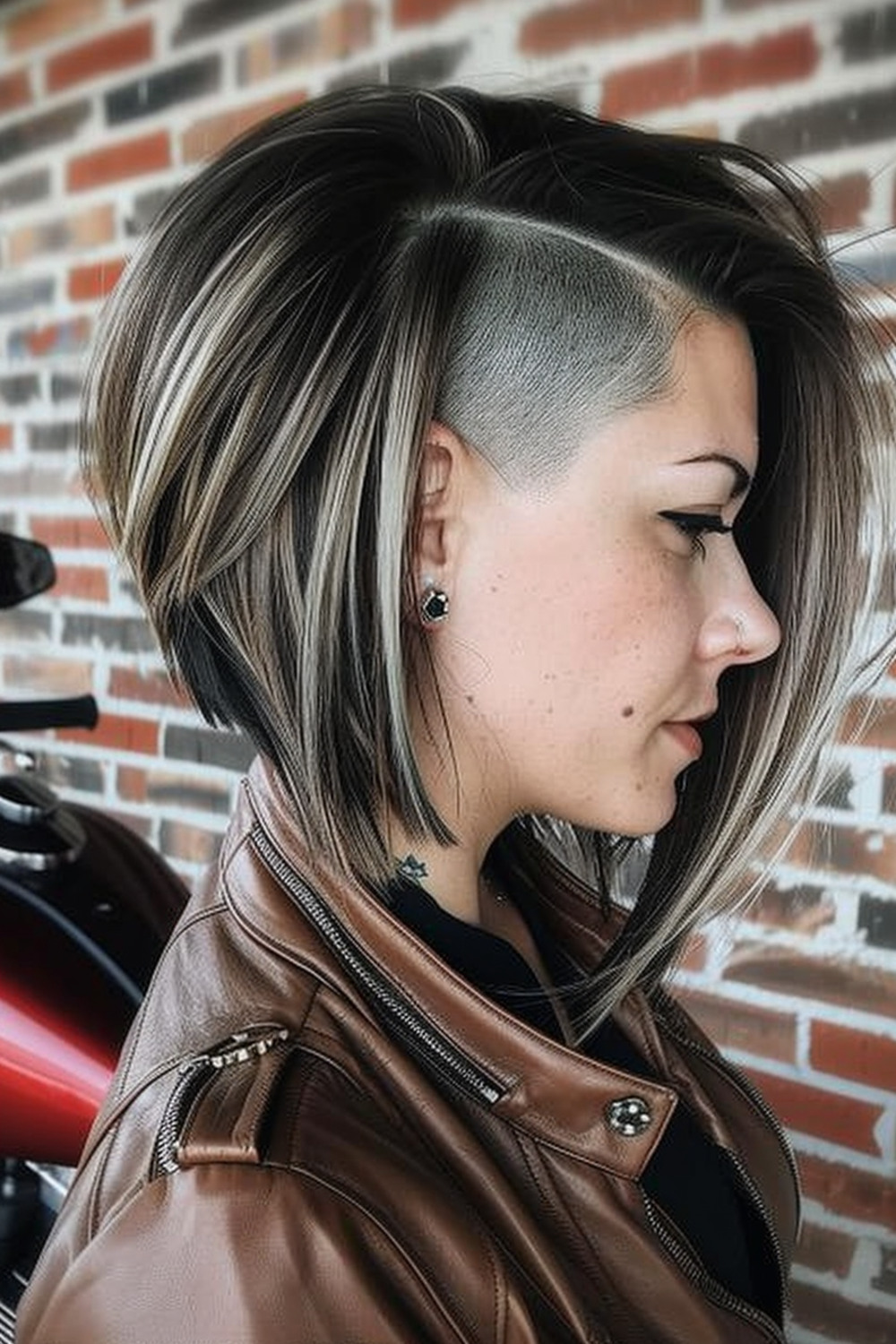 Stacked bob with undercut and platinum highlights