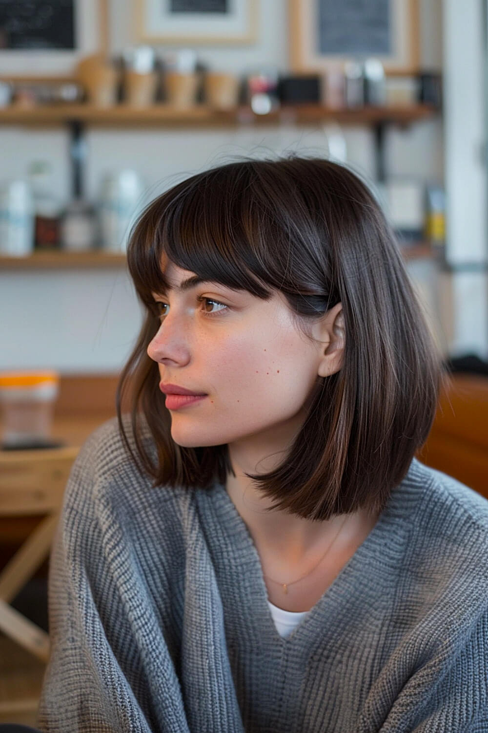 Stacked long bob with bangs