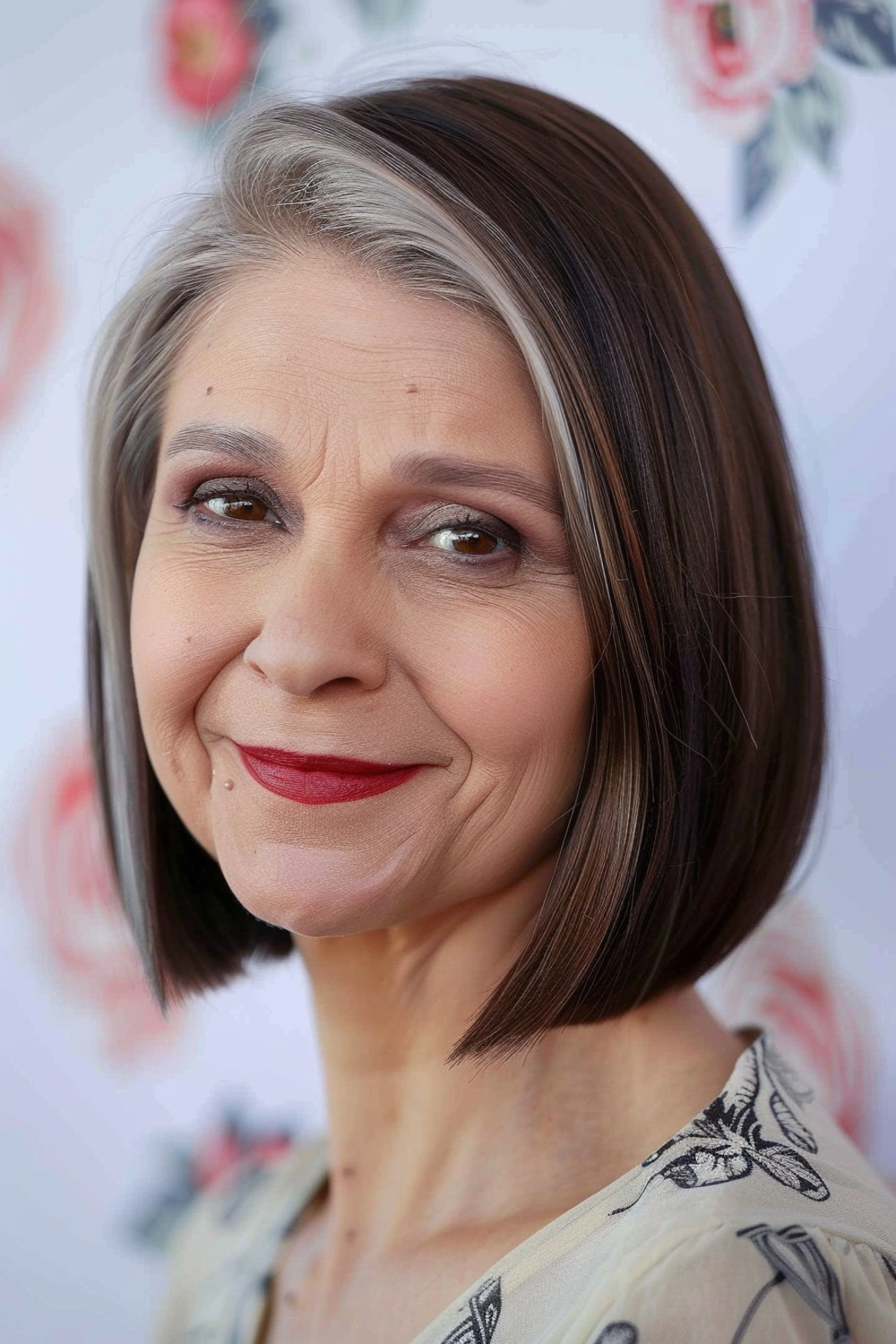 Straight bob with side part for women over 50