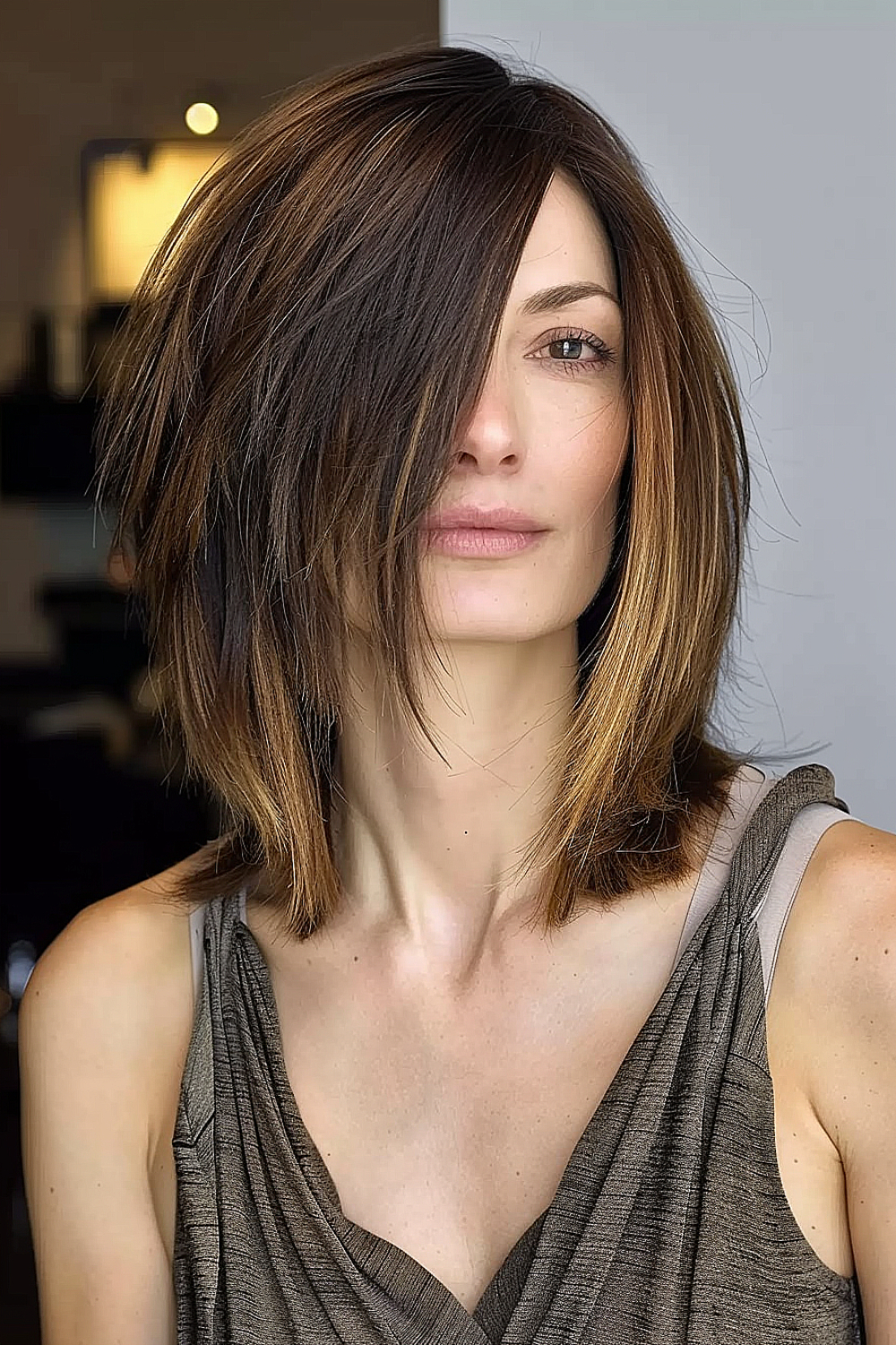 Woman with straight hair and razor cut layers