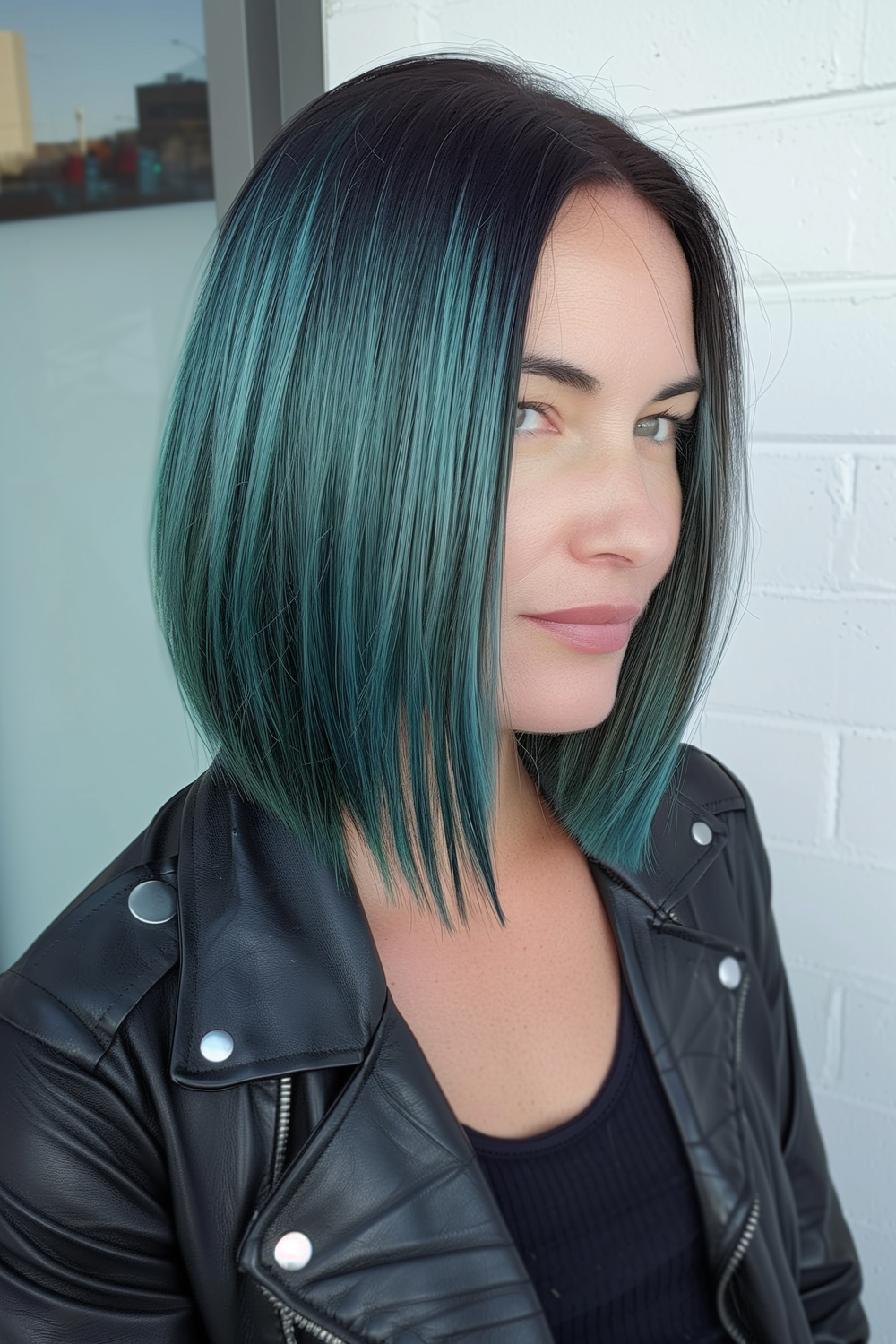 Straight lob with bold teal streaks