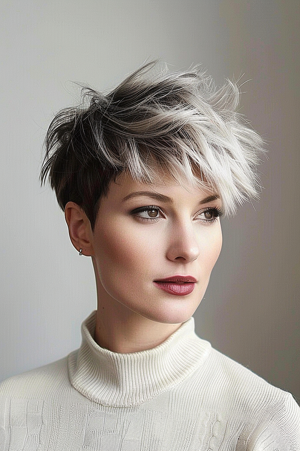 Woman with a straight pixie cut featuring layered texture