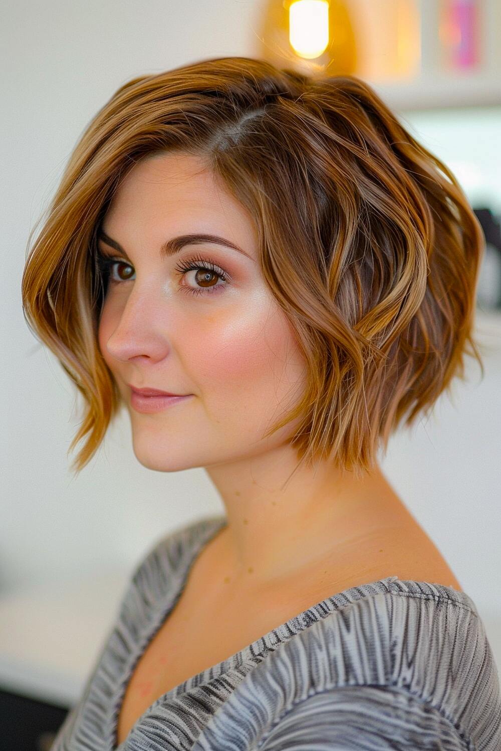 Chin-length choppy bob hairstyle