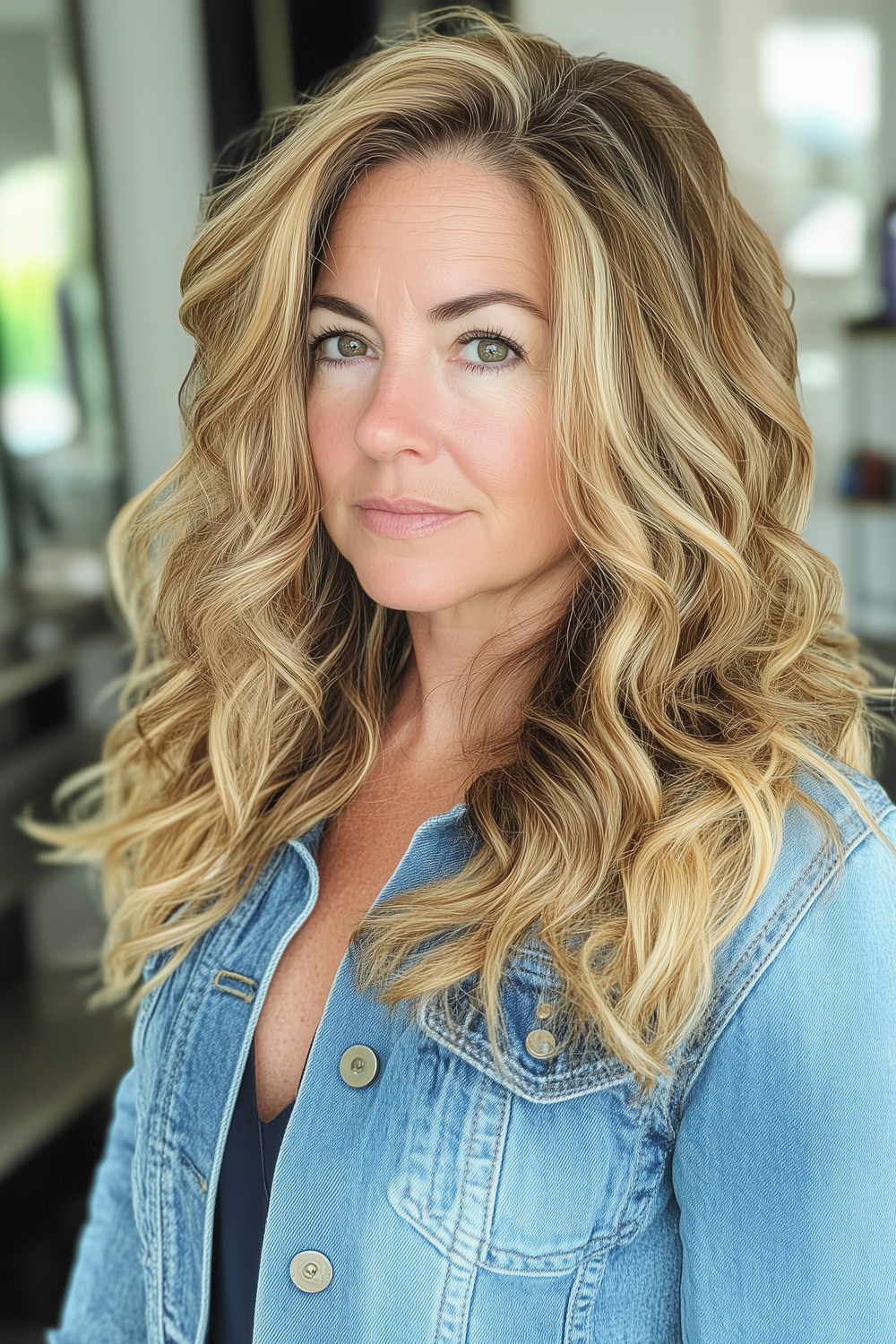 Sunflower blonde balayage for thick waves