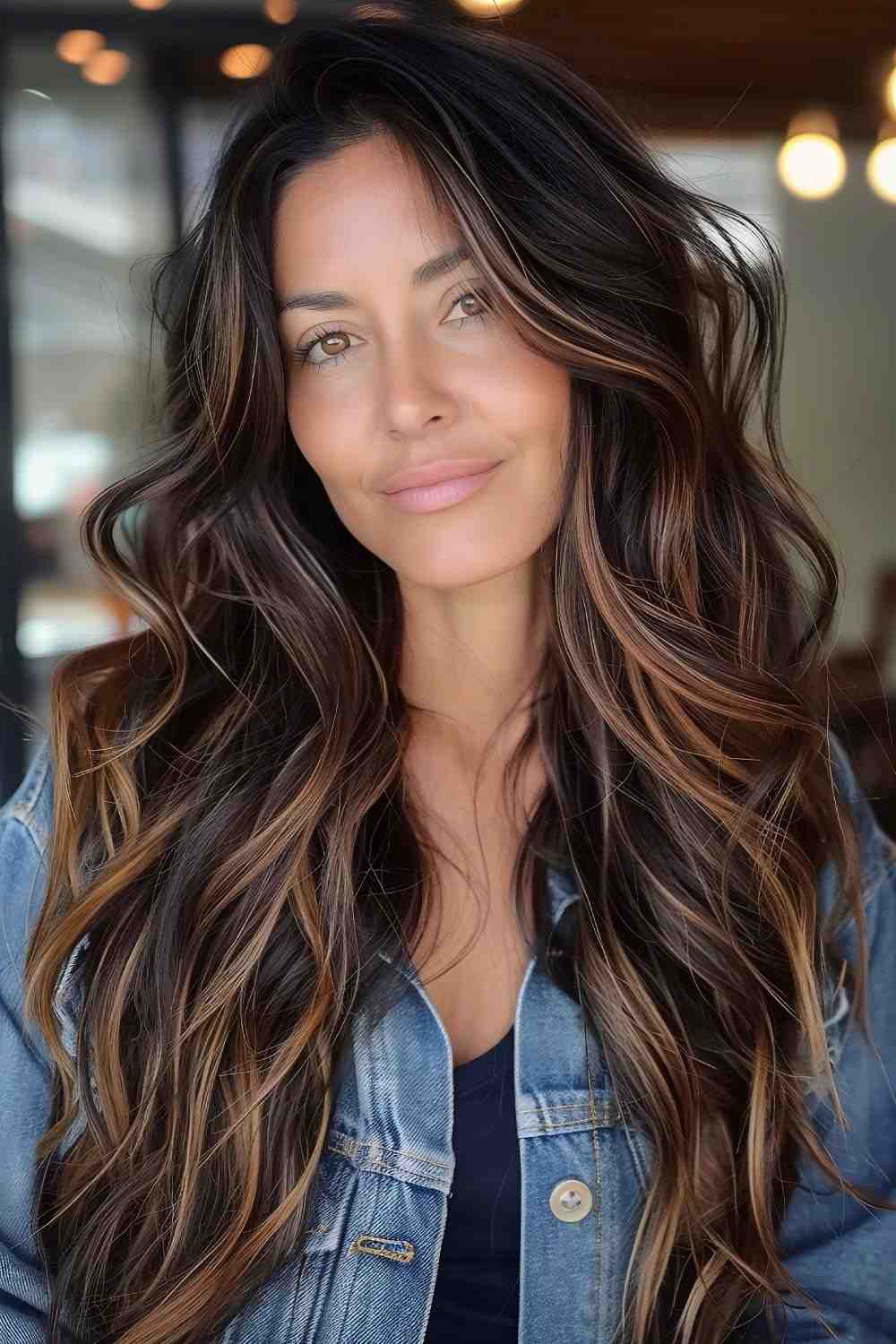 Sunkissed brunette with beachy highlights