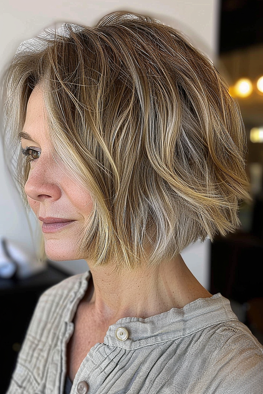 Textured bob with honey highlights