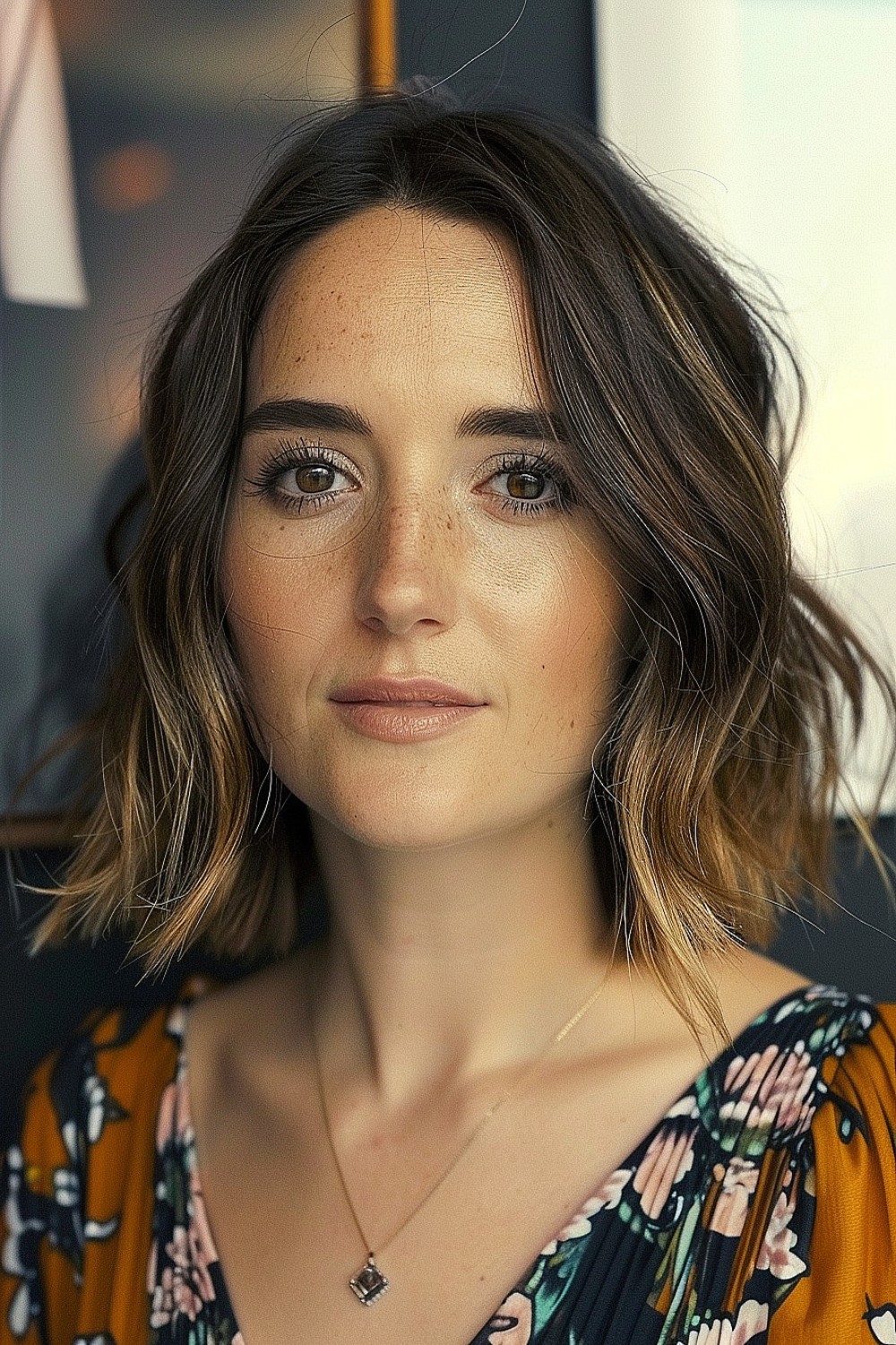 Textured lob with soft waves and subtle highlights