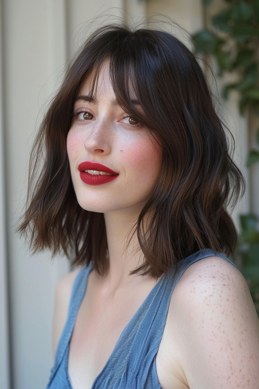 Textured lob with curtain bangs