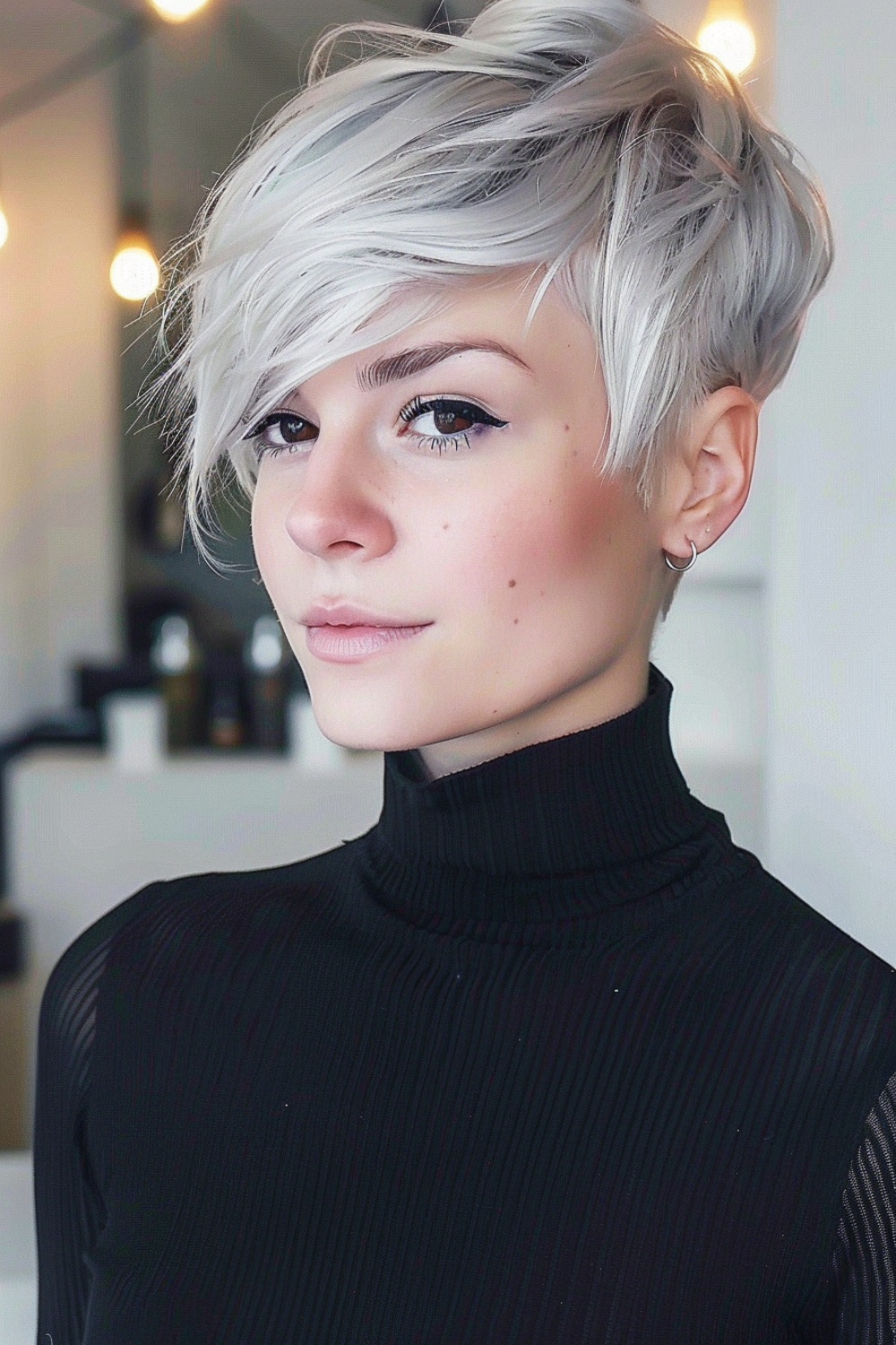 Textured long pixie with side part