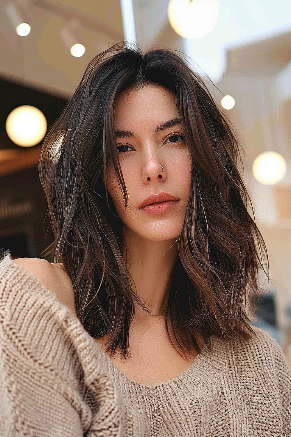 Woman with a textured mid-length haircut