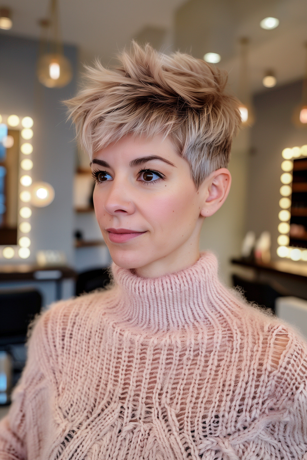 Textured pixie with razor-cut layers