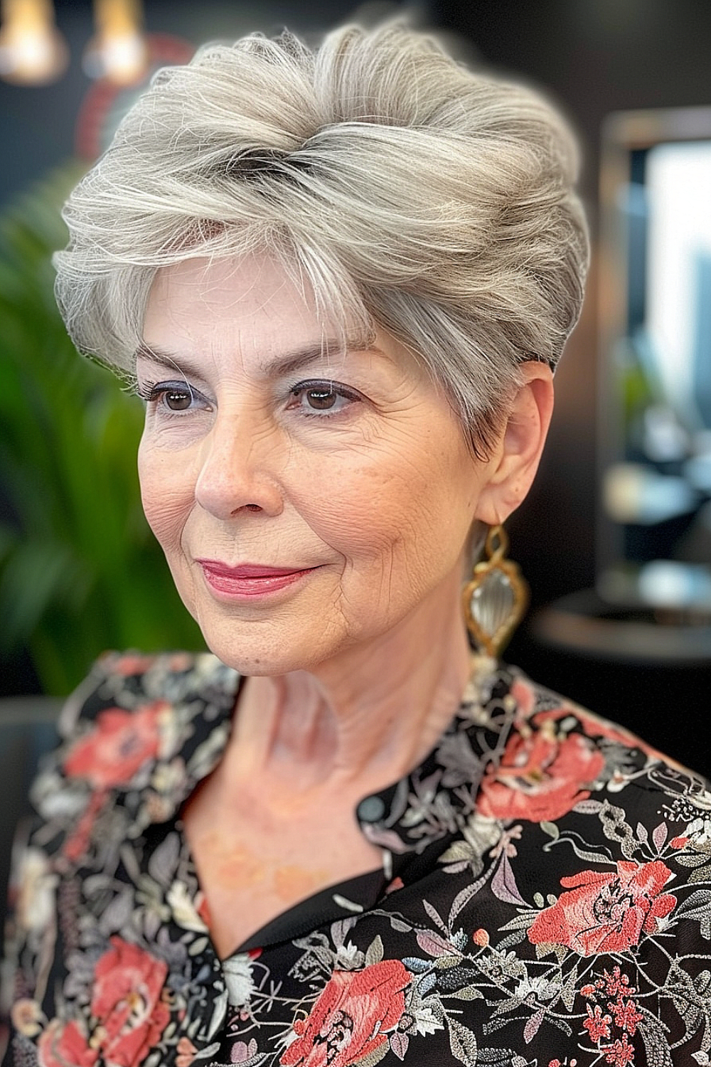 Woman with a textured pixie cut with volume